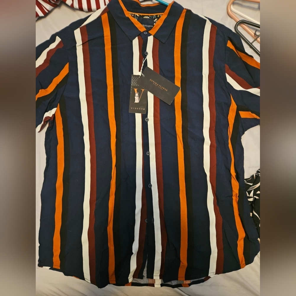 Denim & Flower Navy and Orange Shirt